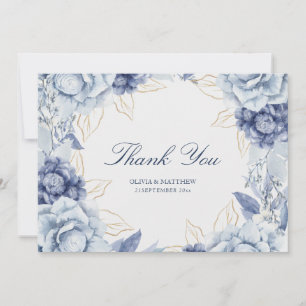 Elegant Dusty Blue & Light Blue Floral Wedding Thank You Card