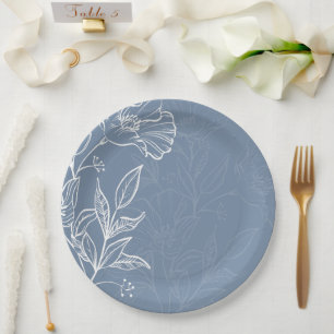 Elegant Dusty Blue Lily Wedding Round Paper Plates