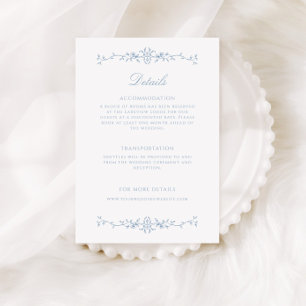 Elegant Dusty Blue Line Art Wedding Details Enclosure Card
