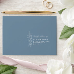 Elegant Dusty Blue Minimal Boho Leaf Wedding Envelope