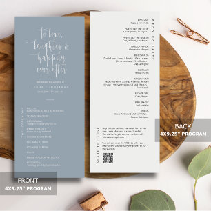 Elegant Dusty Blue Minimal QR Code Wedding Flat Programme