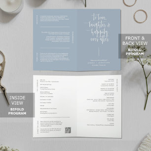 Elegant Dusty Blue Minimal QR Code Wedding Folded Programme
