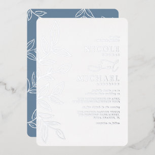 Elegant Dusty Blue Minimal Silver Leaf Wedding