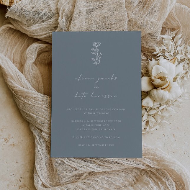 Elegant Dusty Blue Minimal Wedding  Invitation (Creator Uploaded)