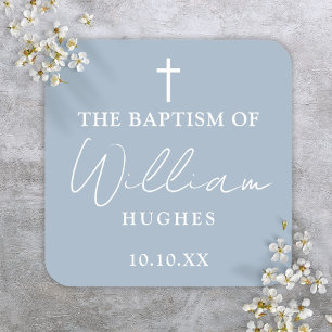 Elegant Dusty Blue Minimalist Baptism Christening Square Sticker