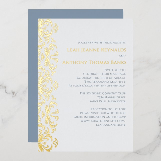 Elegant Dusty Blue Minimalist Classic Filigree (Front/Back)