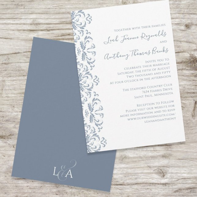 Elegant Dusty Blue Minimalist Classic Filigree  Invitation (Creator Uploaded)