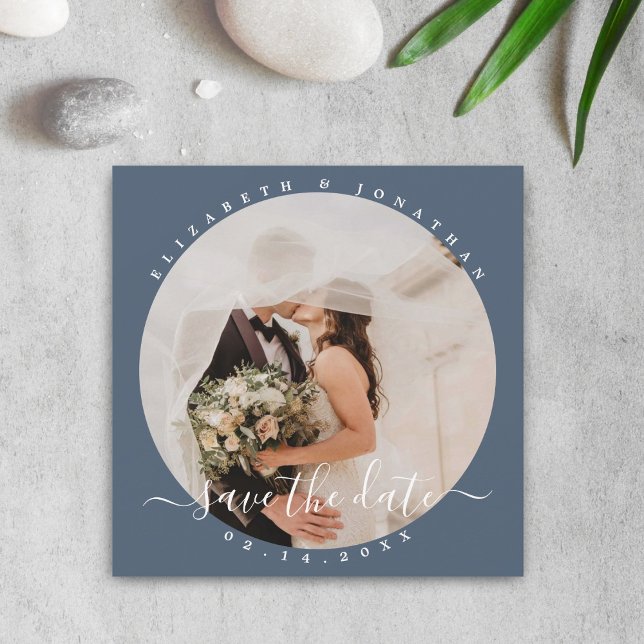 Elegant Dusty Blue Minimalist Couple Photo Wedding Save The Date (Creator Uploaded)