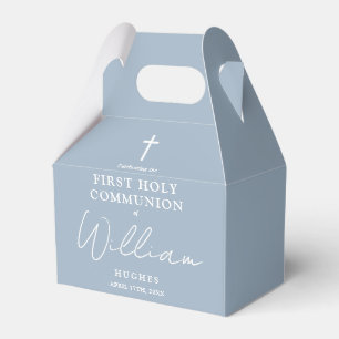 Elegant Dusty Blue Minimalist First Holy Communion Favour Box