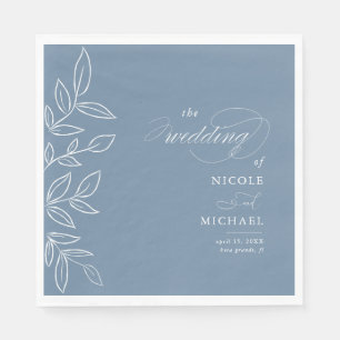 Elegant Dusty Blue Minimalist Leaves Wedding Napkin