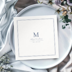 Elegant dusty blue minimalist monogram napkin
