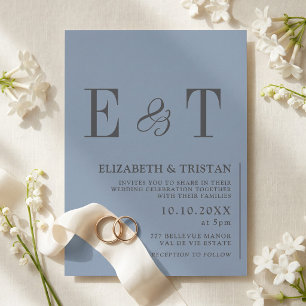Elegant Dusty Blue Minimalist Wedding Invitation