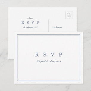 Elegant dusty blue minimalist wedding RSVP Invitation Postcard