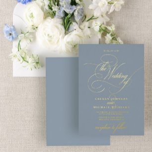 Elegant Dusty Blue Modern Calligraphy Wedding Foil