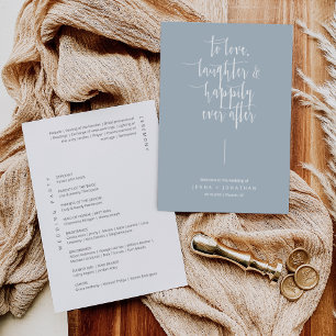 Elegant Dusty Blue Modern Minimal Script Wedding Programme