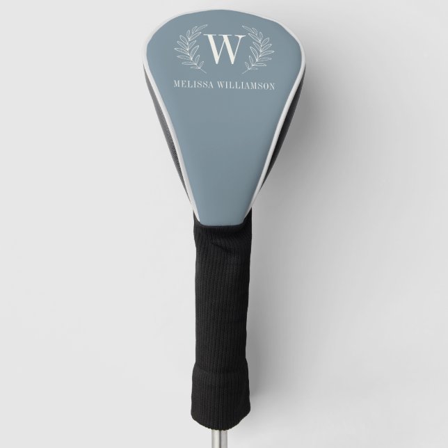 Elegant Dusty Blue Modern Monogram Golf Head Cover (Front)