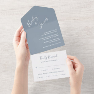 Elegant Dusty Blue Modern Wedding All In One Invitation