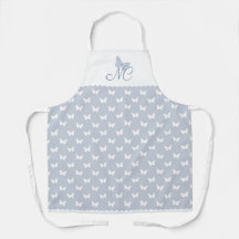 Elegant Dusty Blue Monogram Butterfly Pattern