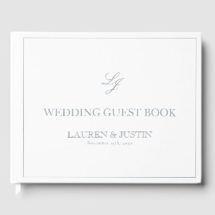 Elegant Dusty Blue Monogram Calligraphy Wedding Guest Book
