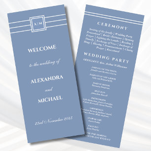 Elegant Dusty Blue Monogram Modern Wedding Program Programme