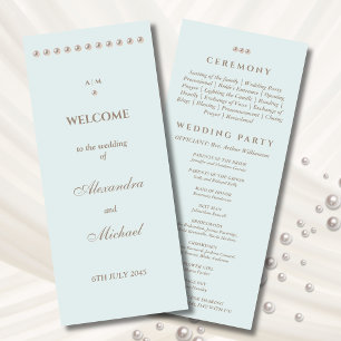 Elegant Dusty Blue Monogram Pearl Wedding Program Programme
