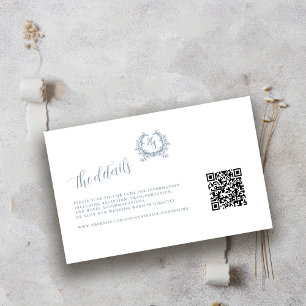 Elegant Dusty Blue Monogram QR Code Details Enclosure Card