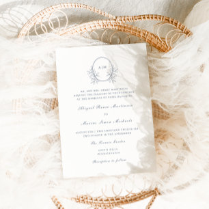 Elegant Dusty Blue Monogram QR Rsvp Photo Wedding Invitation