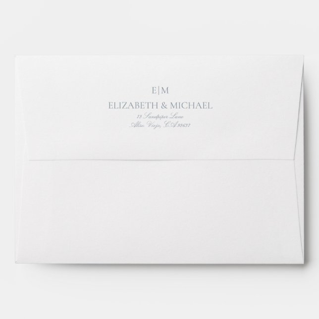 Elegant Dusty Blue Monogram Return Address Wedding Envelope (Back (Top Flap))