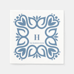 Elegant Dusty Blue Monogram Script Napkin