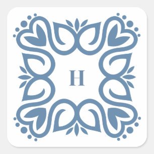 Elegant Dusty Blue Monogram Script Square Sticker