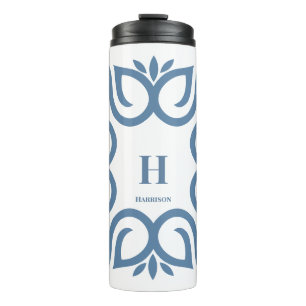 Elegant Dusty Blue Monogram Script Thermal Tumbler