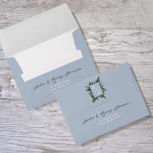 Elegant Dusty Blue Monogram Wedding Envelope