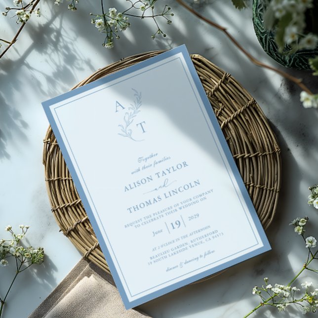 Elegant Dusty Blue Monogram Wedding Frame  Invitation (Creator Uploaded)