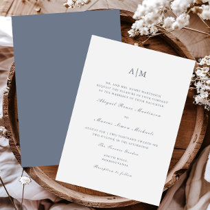 Elegant Dusty Blue Monogram Wedding Invitation