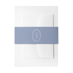 Elegant Dusty Blue Monogram Wedding Invitation Belly Band