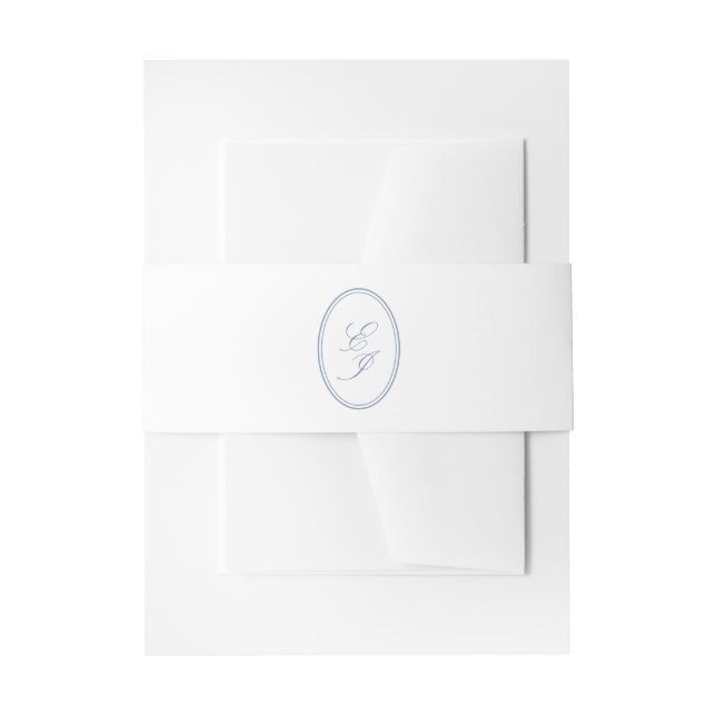 Elegant Dusty Blue Monogram Wedding Invitation Belly Band (Front Example)