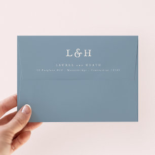 Elegant Dusty Blue Monogram Wedding Invitation Envelope