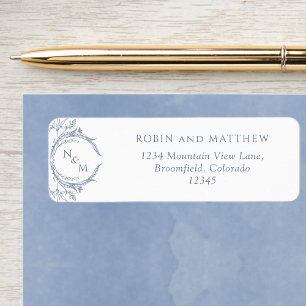Elegant Dusty Blue Monogram Wedding Return Address