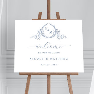 Elegant Dusty Blue Monogram Wedding Welcome Sign