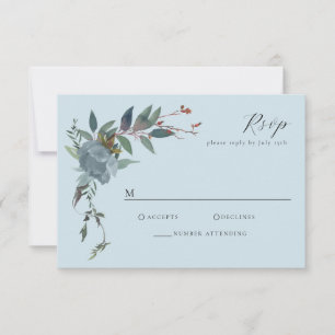 Elegant Dusty Blue Navy Botanical Garden RSVP Card