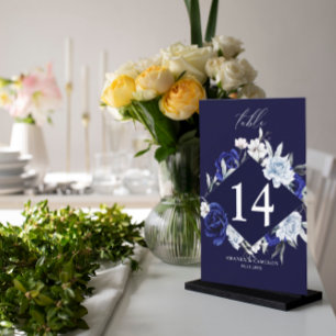 Elegant Dusty Blue Navy Floral  Table Number