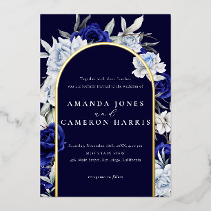 Elegant Dusty Blue Navy Floral Wedding Arch Gold