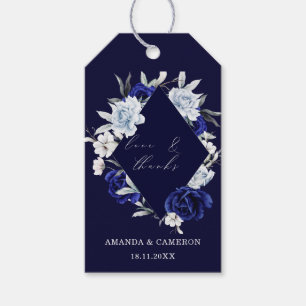 Elegant Dusty Blue Navy Floral Wedding Favour Gift Tags