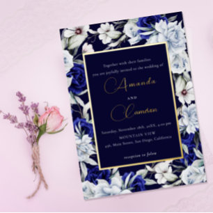 Elegant Dusty Blue Navy Floral Wedding Gold
