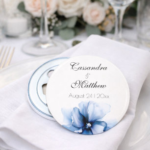 Elegant Dusty Blue Navy Flowers Wedding Bottle Opener