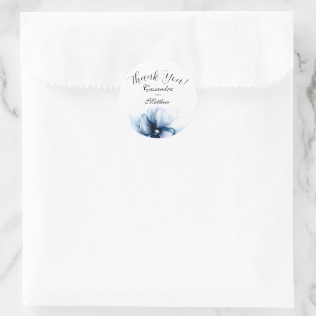 Elegant Dusty Blue Navy  Flowers Wedding  Classic Round Sticker (Bag)