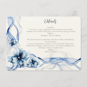 Elegant Dusty Blue Navy Flowers Wedding Enclosure Card