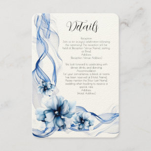 Elegant Dusty Blue Navy Flowers Wedding Enclosure Card