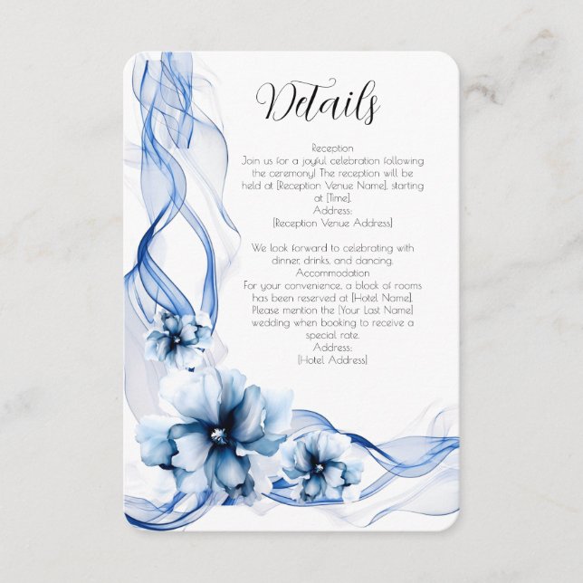 Elegant Dusty Blue Navy  Flowers Wedding  Enclosure Card (Front)