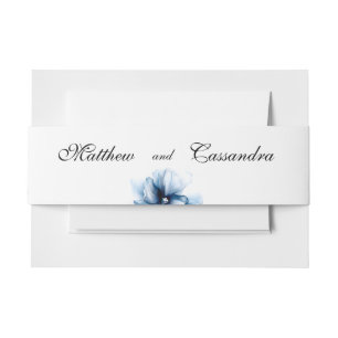 Elegant Dusty Blue Navy  Flowers Wedding  Invitation Belly Band